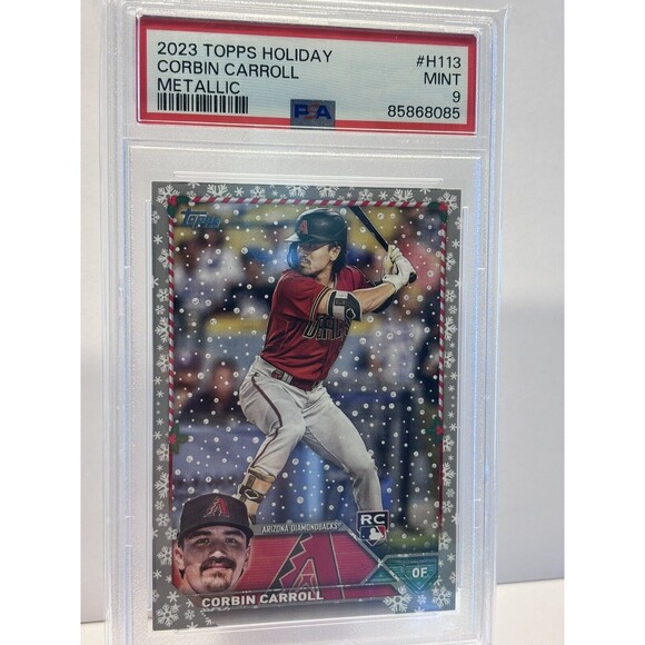 Corbin Carroll 2023 Topps Holiday Metallic RC Rookie PSA 9 MINT #H113 AZ D-Backs - Picture 2 of 3
